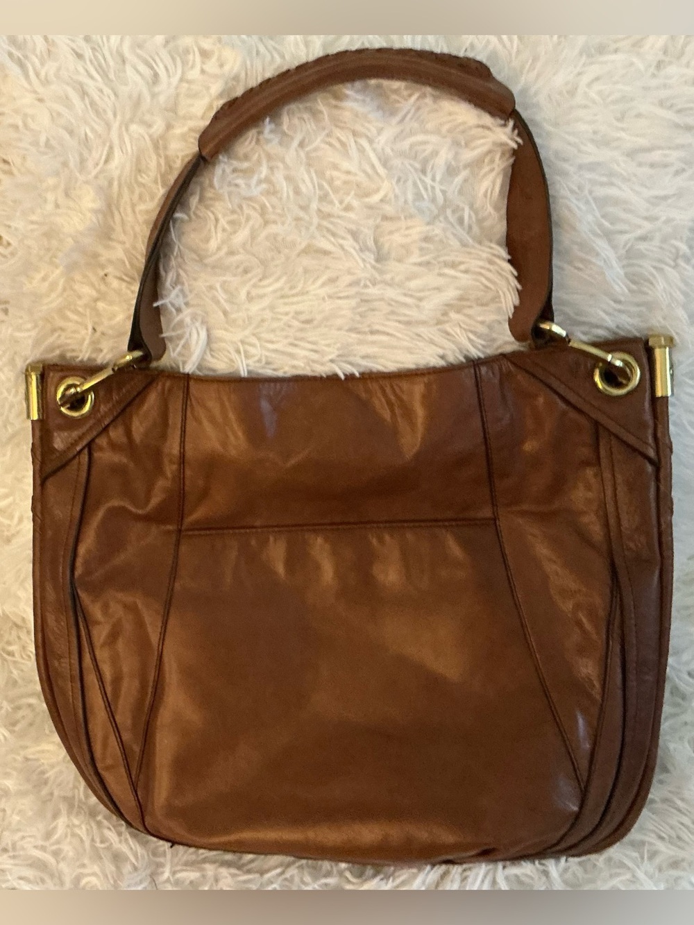 orYANY Brown Leather Large Shoulder Bag Gold Hardware Whipstitch Boho - Picture 7 of 12
